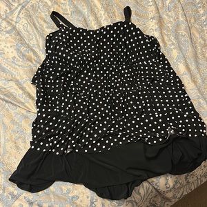 St Johns Bay one piece swim suit. Black with white polka dots.